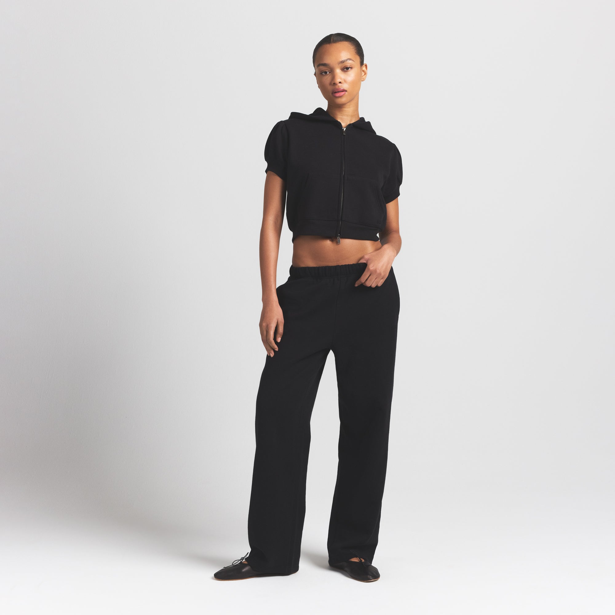 cotton fleece bubble sleeve cropped zip up cotton fleece bubble sleeve cropped zip up