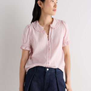 Витрина embroidered cotton ruffle collar short sleeve blouse