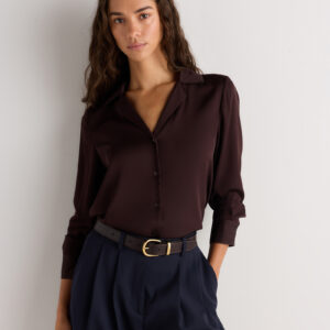 washable stretch silk notch collar blouse