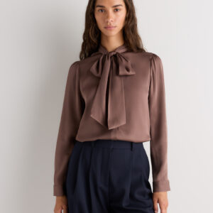 washable stretch silk tie neck blouse
