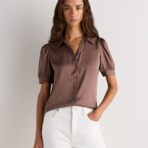 washable stretch silk puff sleeve blouse