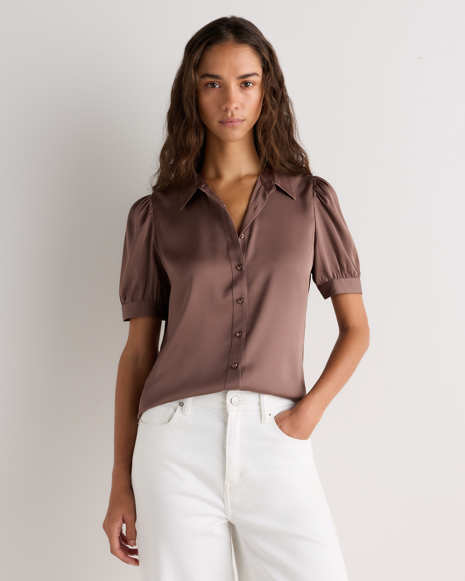 washable stretch silk puff sleeve blouse washable stretch silk puff sleeve blouse