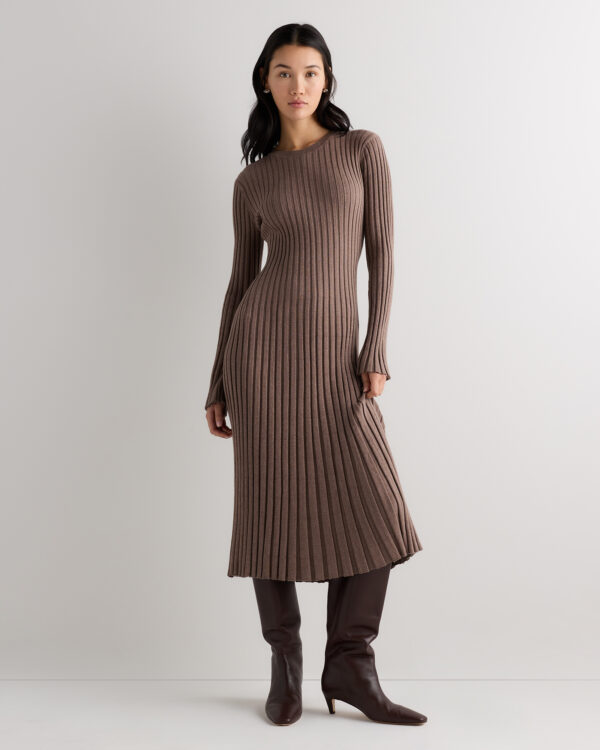 cotton cashmere ribbed long sleeve crew midi dress