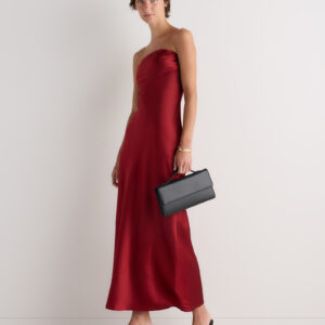 100% washable silk strapless midi dress