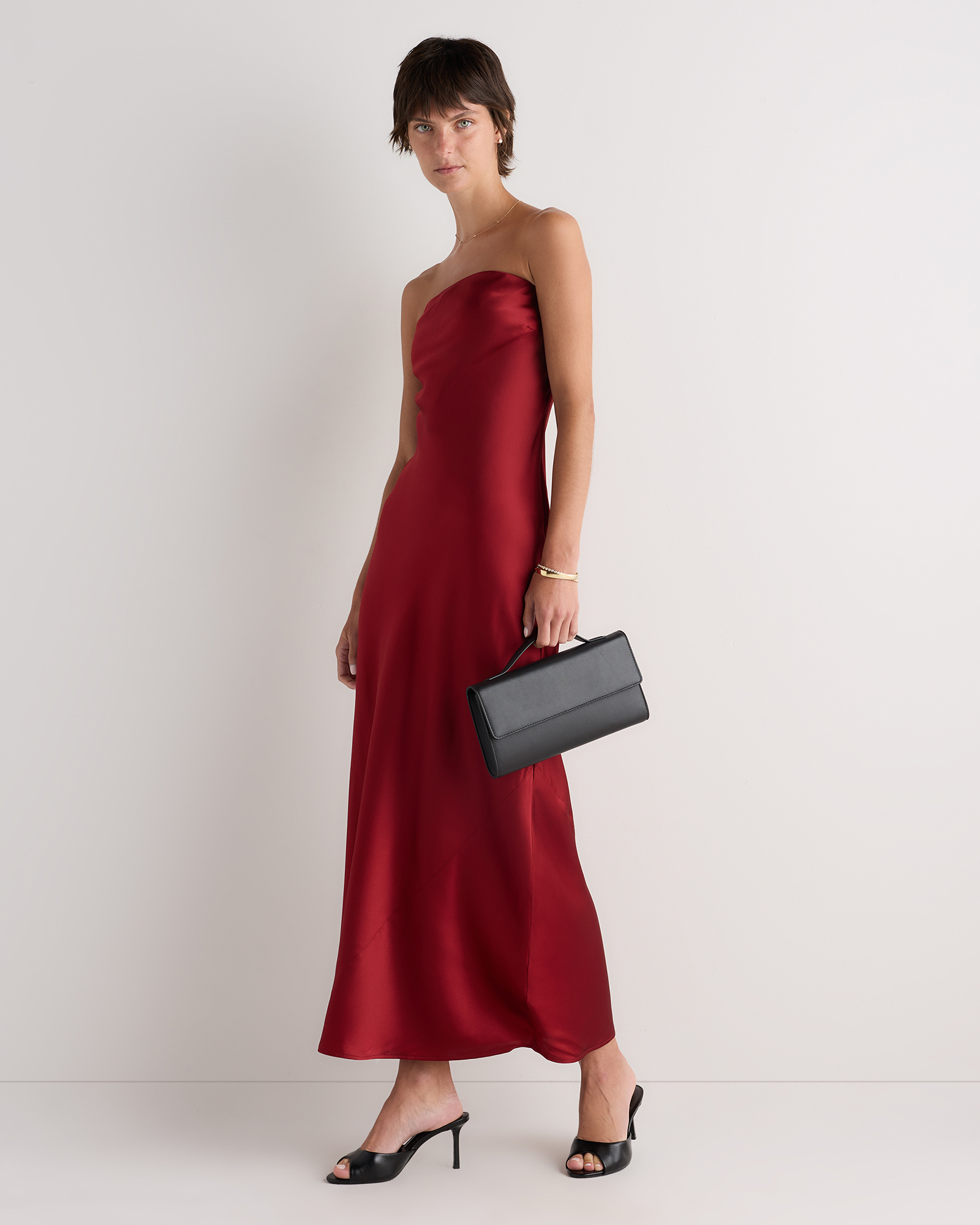100% washable silk strapless midi dress 100% washable silk strapless midi dress