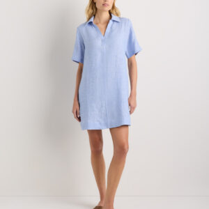 100% european linen popover mini dress