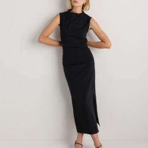 Home stretch cotton jersey mock neck midi dress