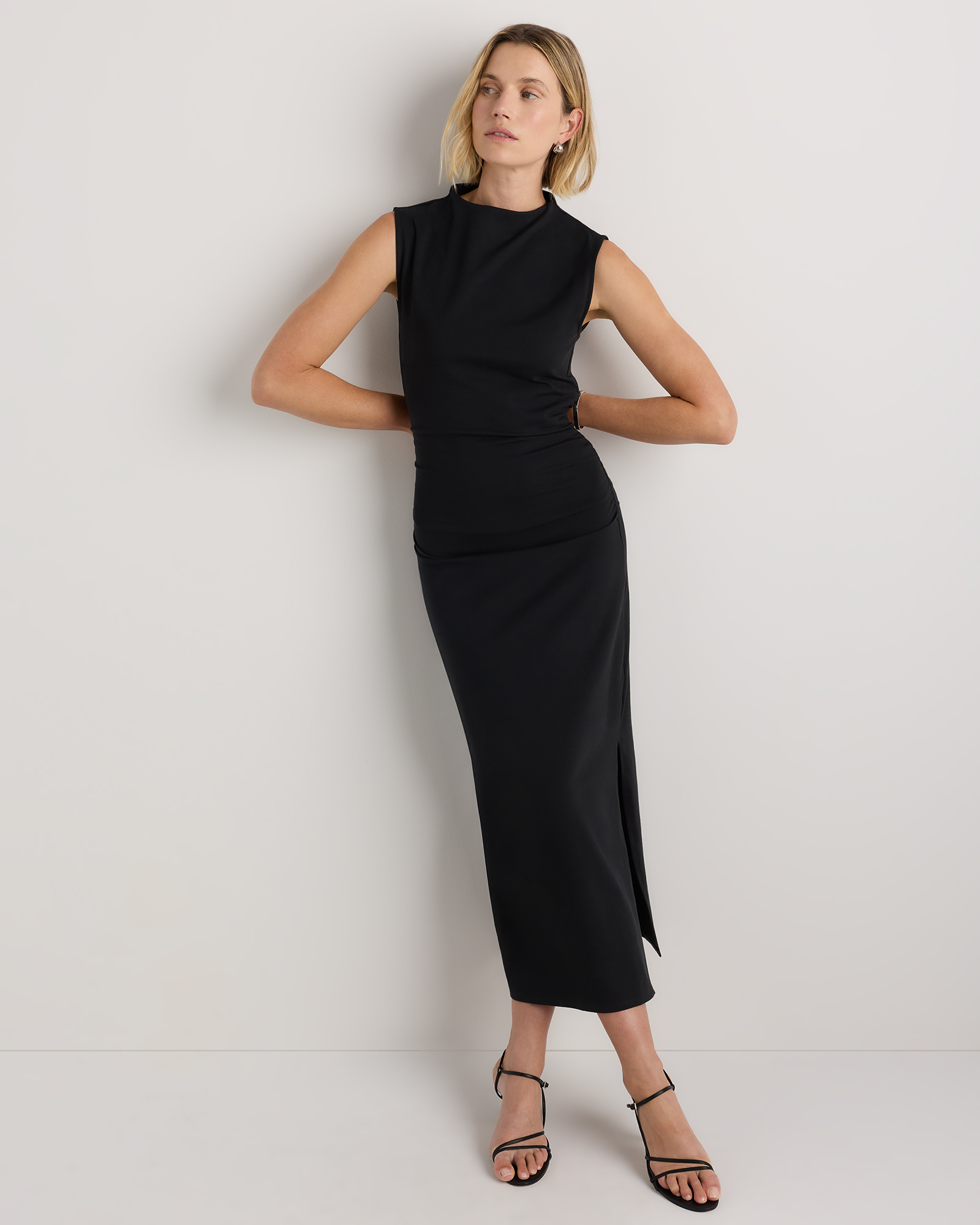 stretch cotton jersey mock neck midi dress stretch cotton jersey mock neck midi dress