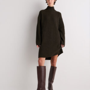 mongolian cashmere ribbed turtleneck mini dress