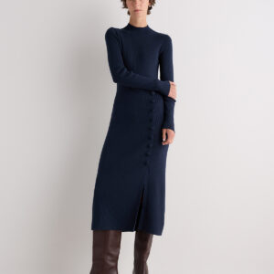 cotton cashmere side slit midi dress