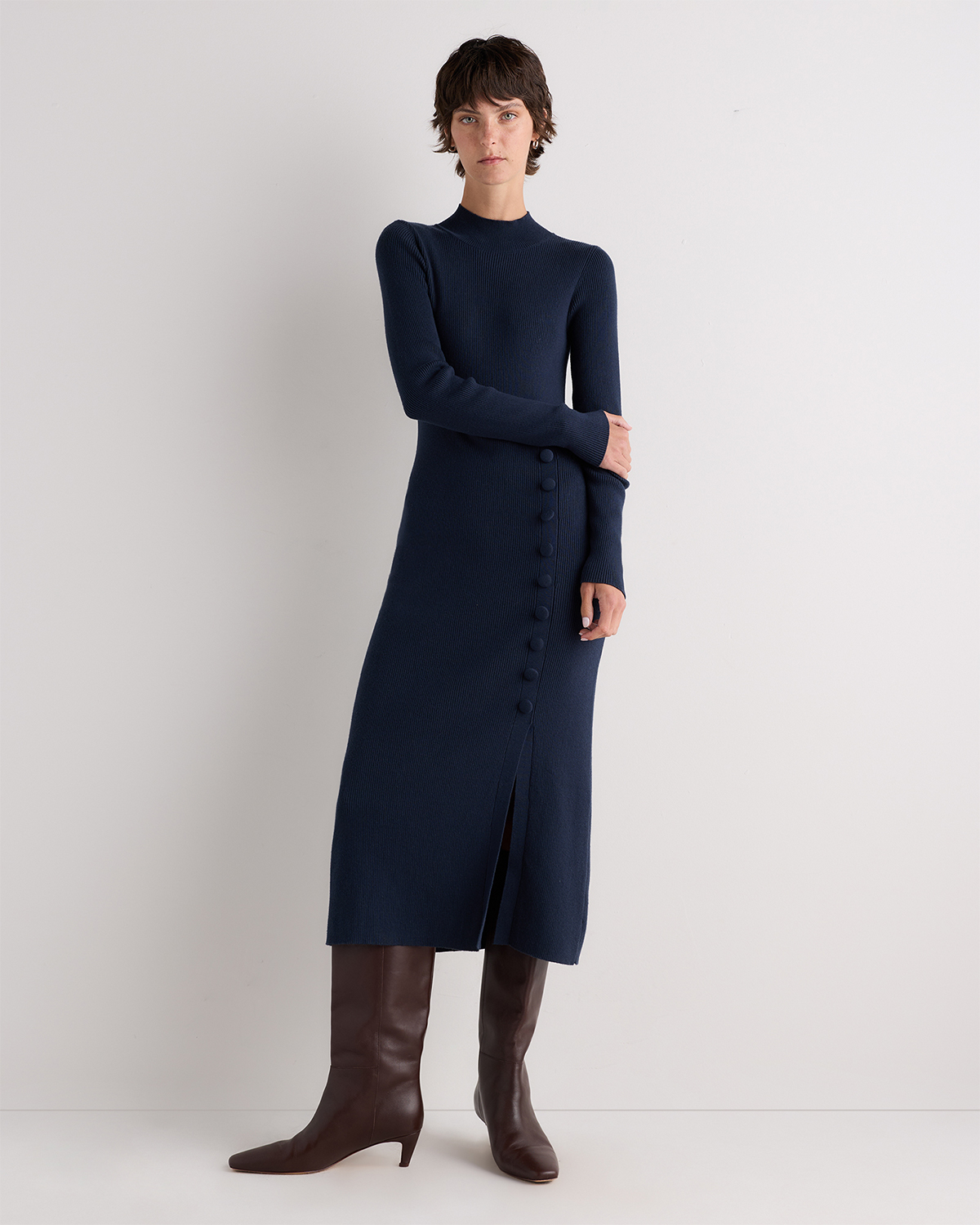 cotton cashmere side slit midi dress cotton cashmere side slit midi dress