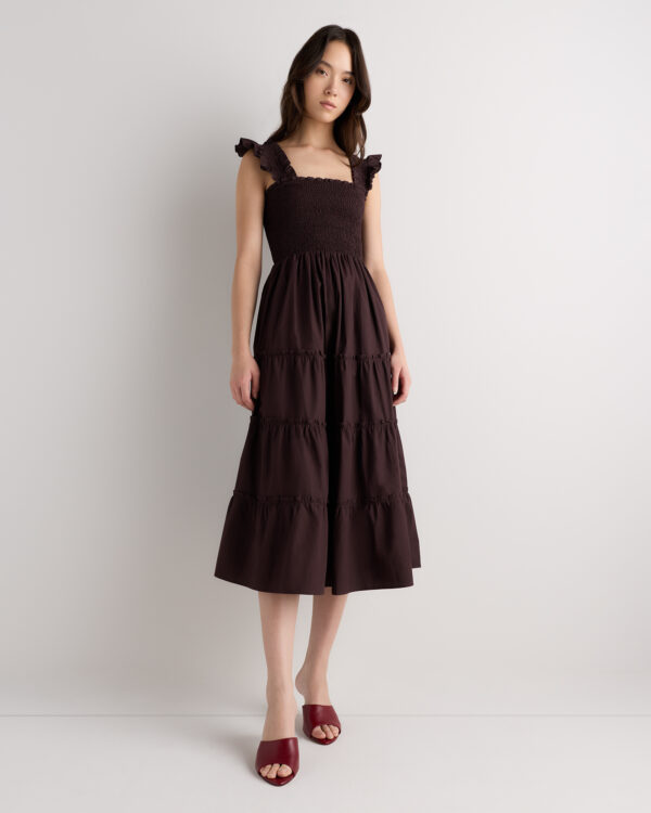 100% organic cotton poplin smocked midi dress