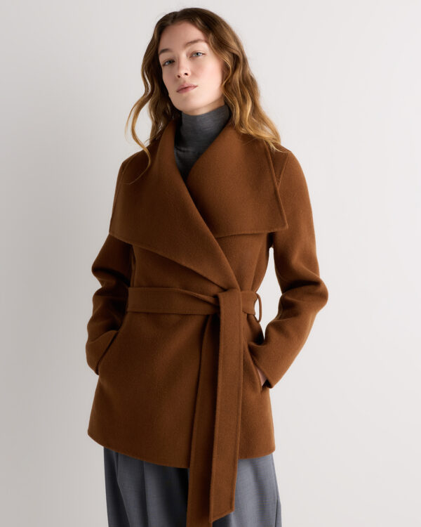 double faced merino wool draped collar short wrap coat