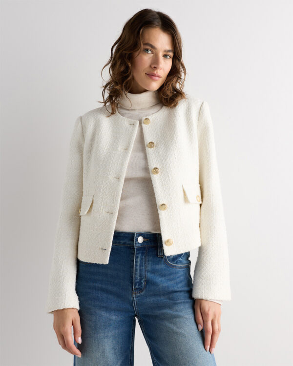 tweed collarless jacket