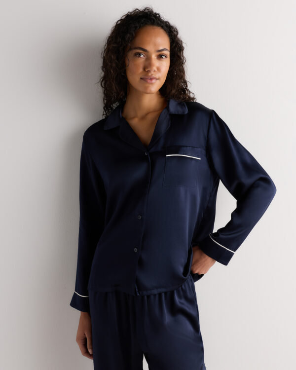 100% washable silk satin pajama long sleeve top