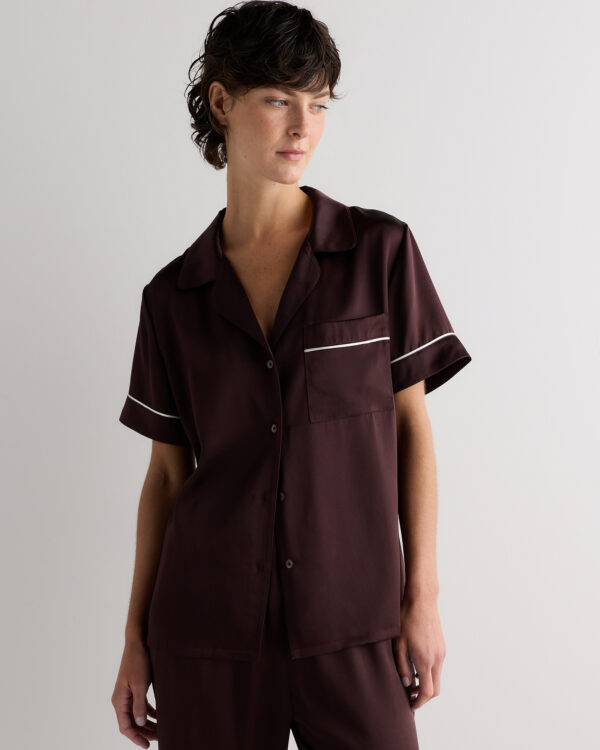 100% washable silk satin short sleeve pajama top