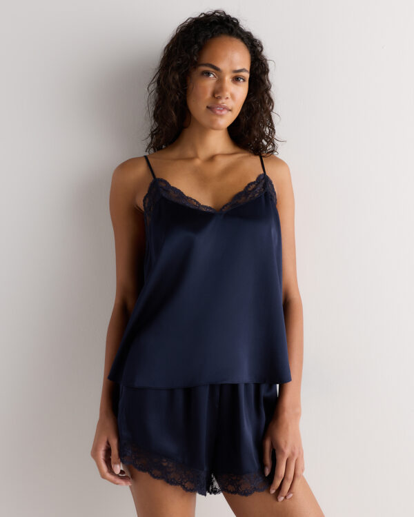 100% washable silk satin lace cami pajama top
