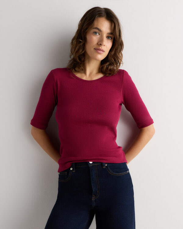 organic cotton micro rib elbow sleeve tee