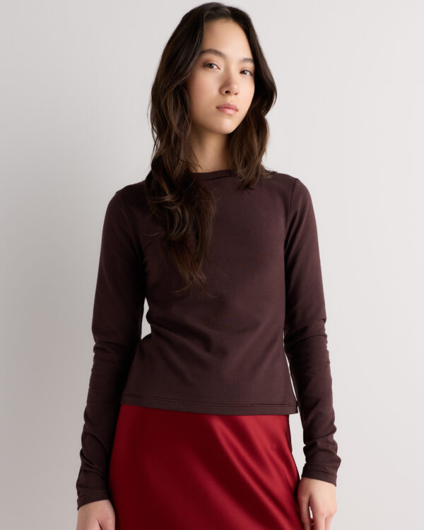 stretch cotton jersey cropped fitted long sleeve t shirt