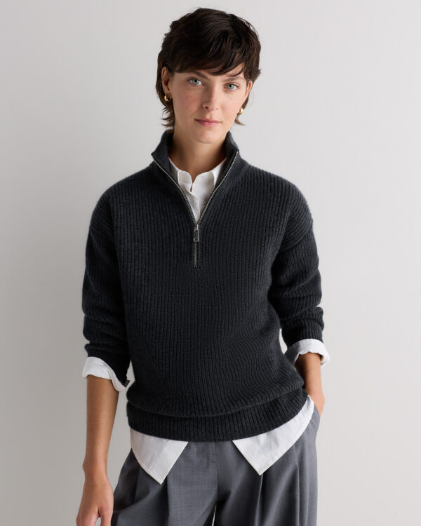 mongolian cashmere fisherman quarter zip sweater