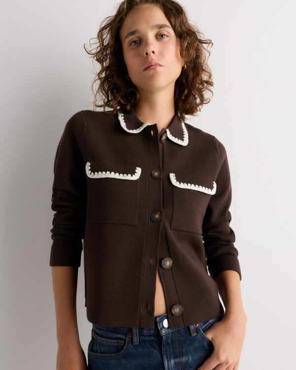australian merino wool crochet trim sweater jacket