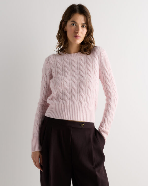mongolian cashmere shrunken cable crewneck sweater