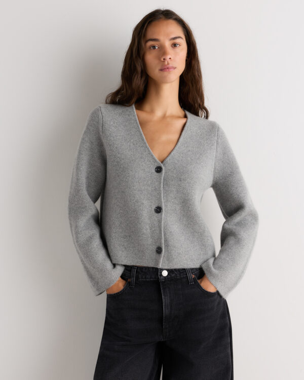 mongolian cashmere structured v neck cardigan