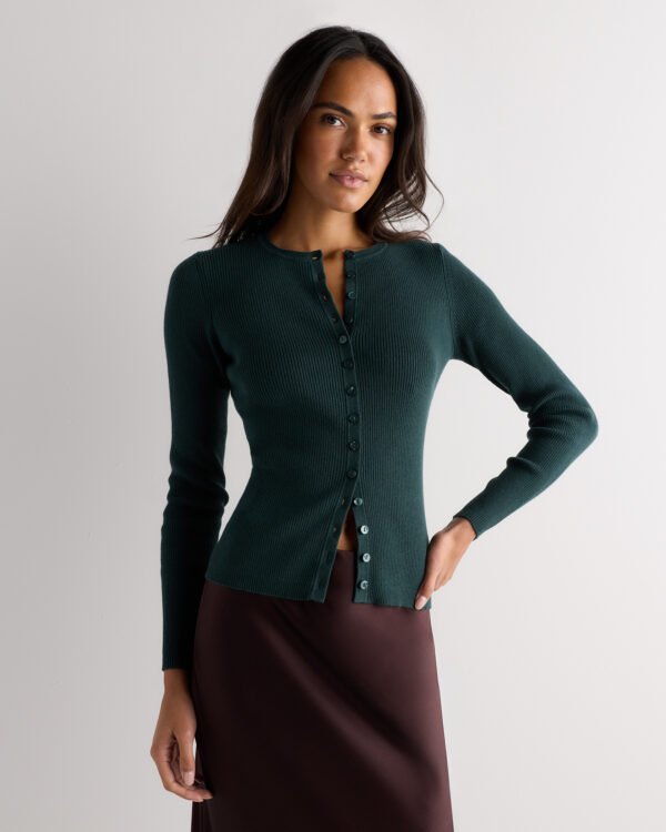 cotton cashmere fitted ribbed cardigan