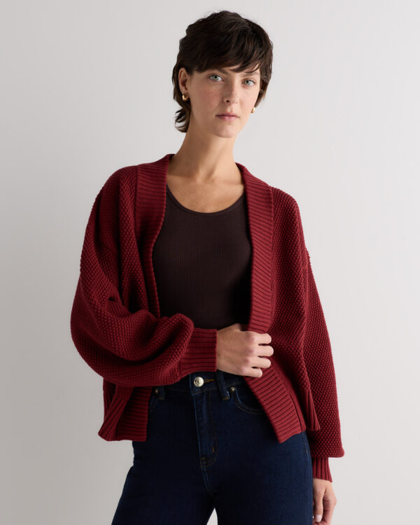100% organic cotton waffle stitch open cardigan