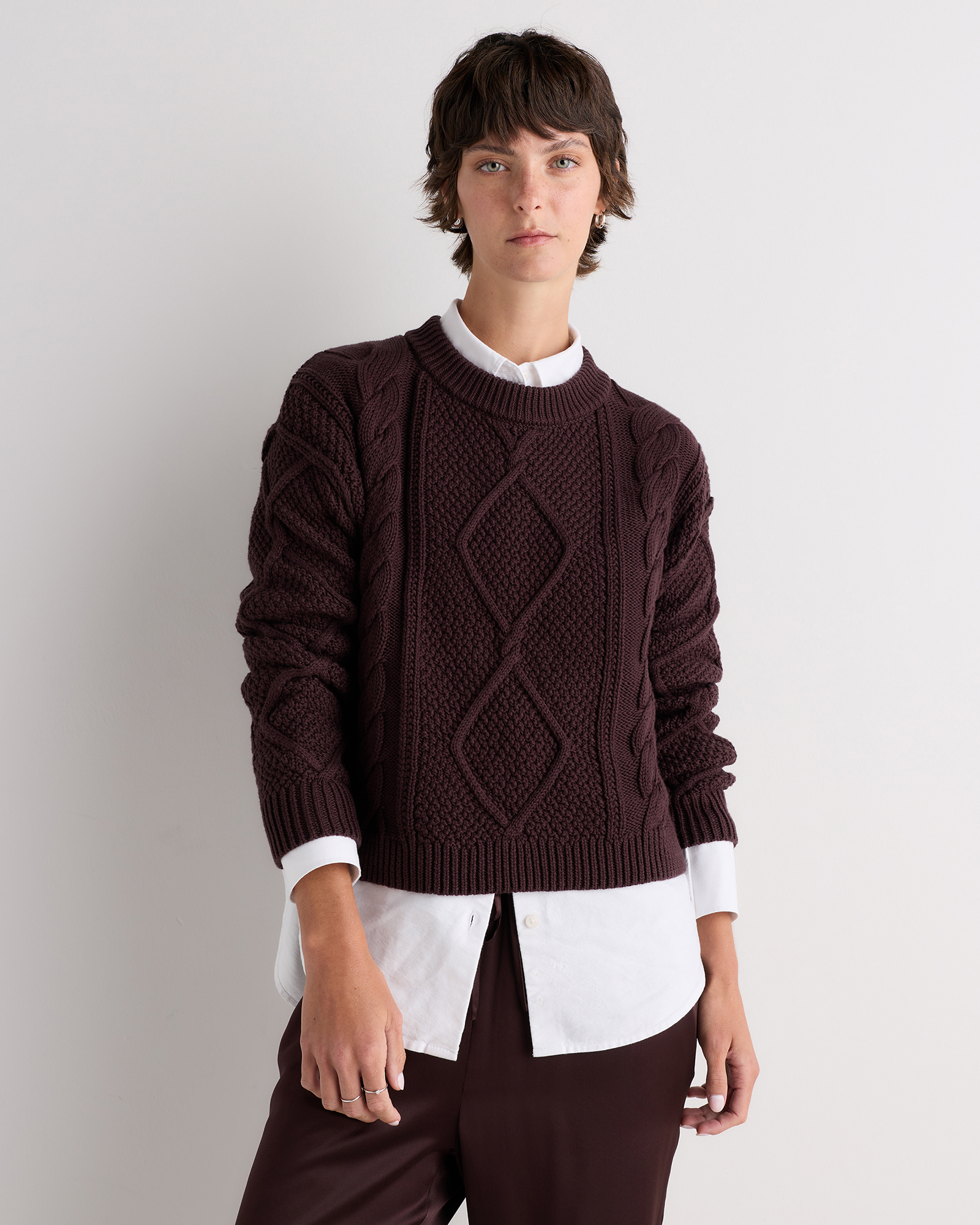 100% organic cotton cropped cable crew sweater 100% organic cotton cropped cable crew sweater