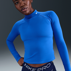 nike pro Женская футболка dri fit с длинными рукавами и воротником стойкой