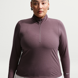 nike sportswear chill knit Женский обтягивающий топ в рубчик с молнией на четверть и длинными рукавами (большие размеры)