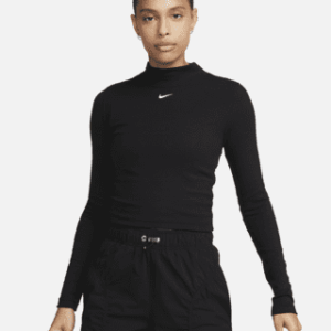 nike sportswear essential Женский топ в рубчик с воротником стойкой и длинными рукавами