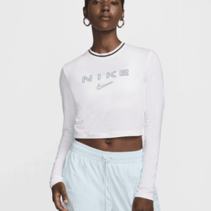 nike sportswear chill knit Женская узкая укороченная футболка с длинными рукавами и рисунком