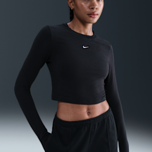 nike sportswear chill knit Женский тонкий укороченный топ с длинными рукавами
