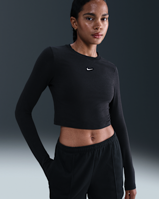 nike sportswear chill knit Женский тонкий укороченный топ с длинными рукавами nike sportswear chill knit Женский тонкий укороченный топ с длинными рукавами