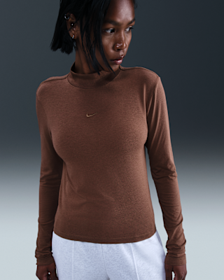 nike sportswear chill knit Женская узкая футболка с длинными рукавами и воротником стойкой nike sportswear chill knit Женская узкая футболка с длинными рукавами и воротником стойкой