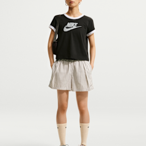 nike sportswear chill poplin Женские свободные шорты в полоску со средней посадкой