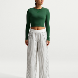 nike sportswear chill poplin Женские свободные тканые полосатые брюки со средней посадкой