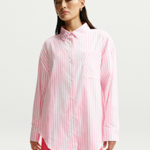 nike sportswear chill poplin Женский тканый топ в полоску оверсайз с длинными рукавами