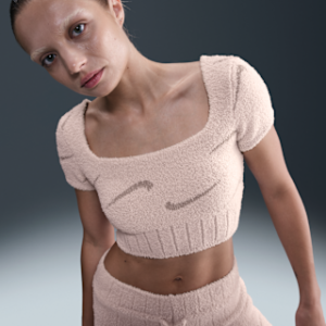 nike sportswear phoenix cozy bouclé Женский укороченный вязаный топ с короткими рукавами