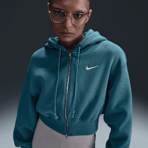 Home nike sportswear phoenix fleece Женская свободная укороченная толстовка с молнией во всю длину