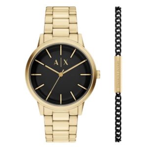 armani exchange cayde quartz black dial men's watch and bracelet set ax7178set