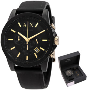 armani exchange chronograph quartz black dial men's watch and luggage tag gift set ax7105
