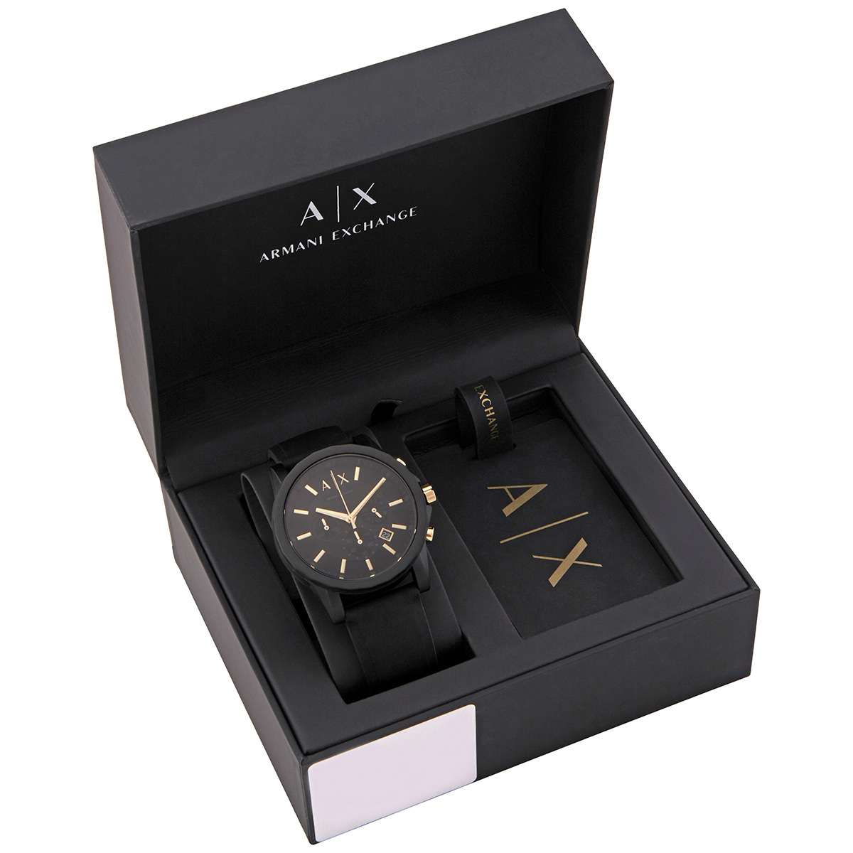 armani exchange chronograph quartz black dial men's watch and luggage tag gift set ax7105 armani exchange chronograph quartz black dial men's watch and luggage tag gift set ax7105