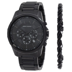 armani exchange chronograph quartz black dial men's watch gift set ax7163set