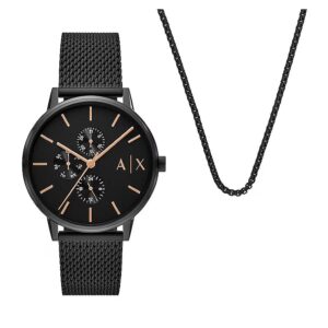 armani exchange chronograph quartz black dial men's watch set ax7162set