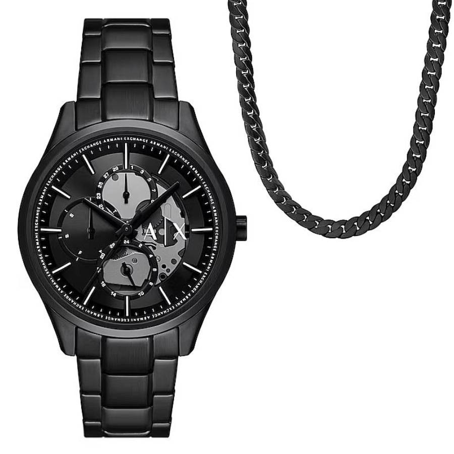 armani exchange quartz black dial men's watch and chain necklace set ax7160set armani exchange quartz black dial men's watch and chain necklace set ax7160set