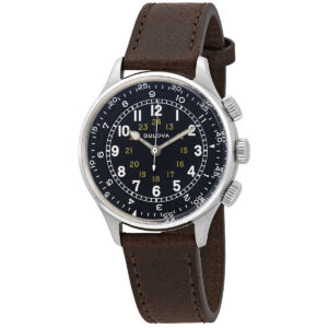 Home bulova a 15 pilot automatic black dial brown leather men's watch 96a245