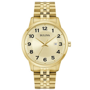 bulova classic gold tone dial men's watch 97b240